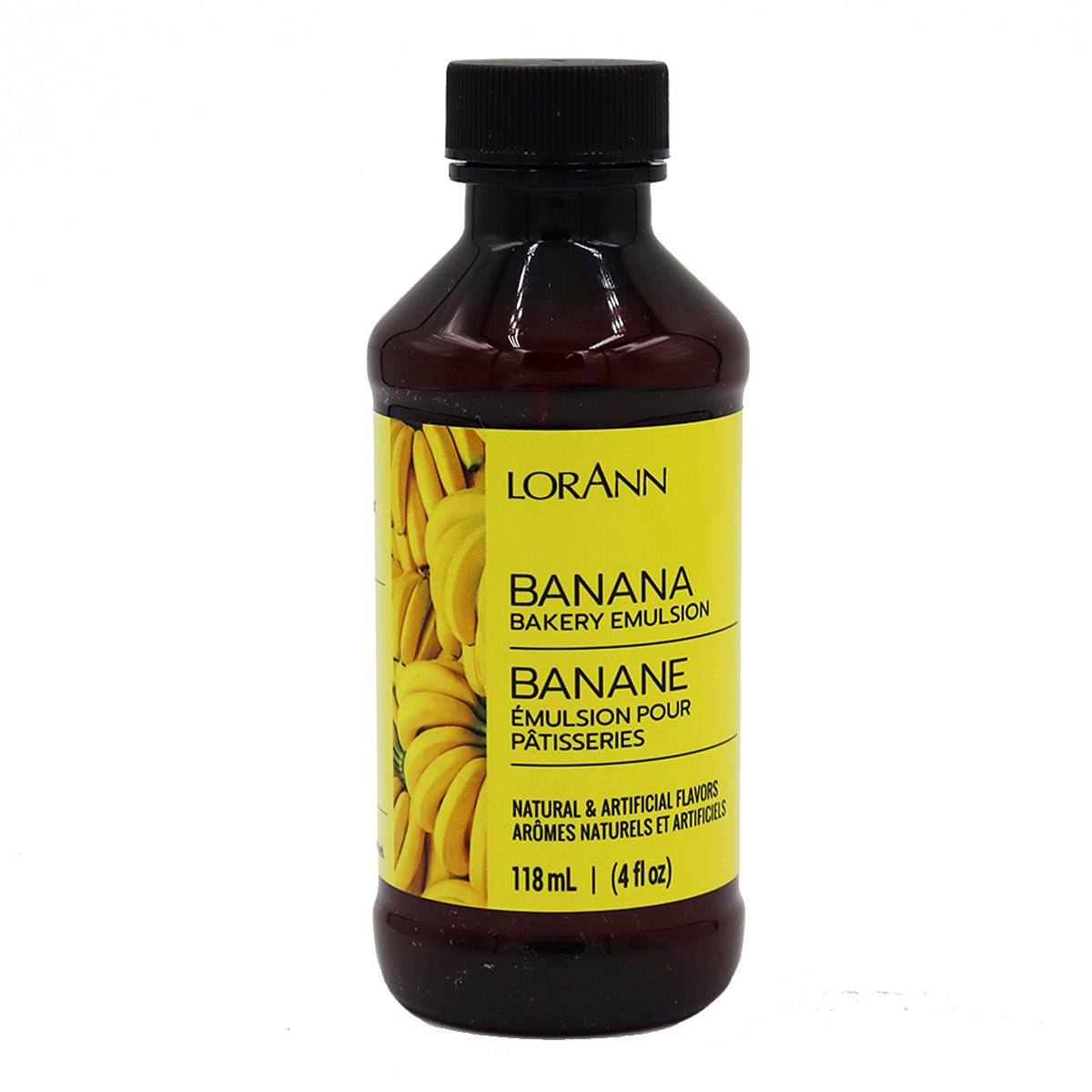 LorAnn Oils Banana Emulsion 4oz bottle with yellow banana flavoring label