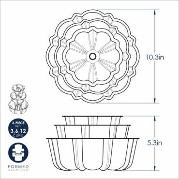 Juego de 3 moldes bundt escalonados Nordic Ware
