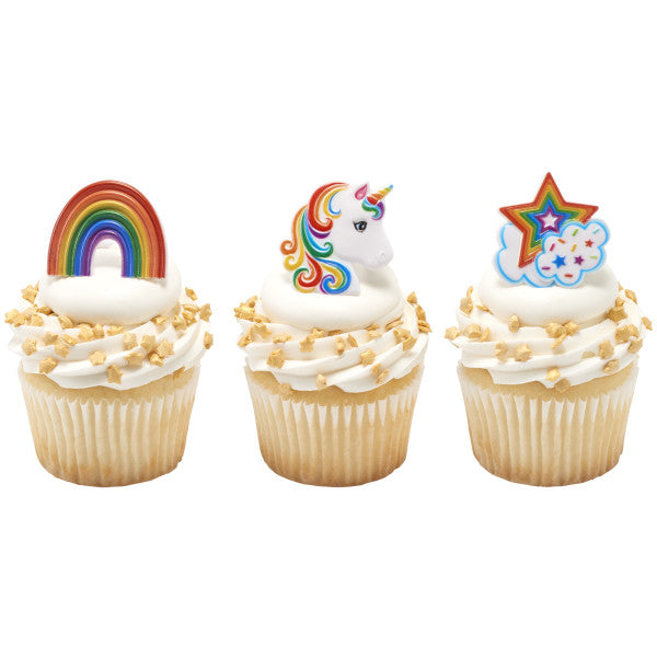 Rainbow Unicorn Cupcake Rings 12ct
