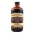 Nielsen-Massey pure vanilla extract in a clear glass bottle with a black cap, showing golden vanilla extract inside.