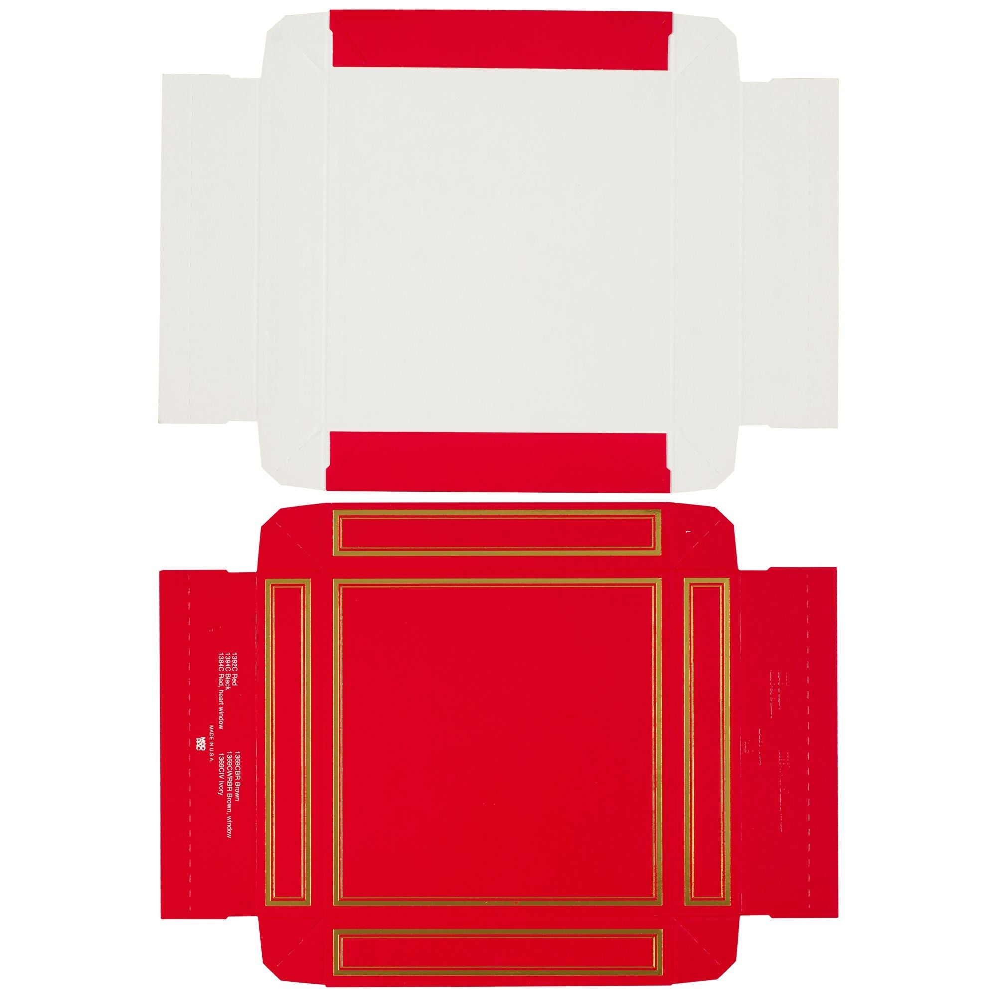35RGC - Tapas cuadradas rojas con borde dorado de 5 3/4 x 5 3/4 x 1 1/8 de 8 oz.
