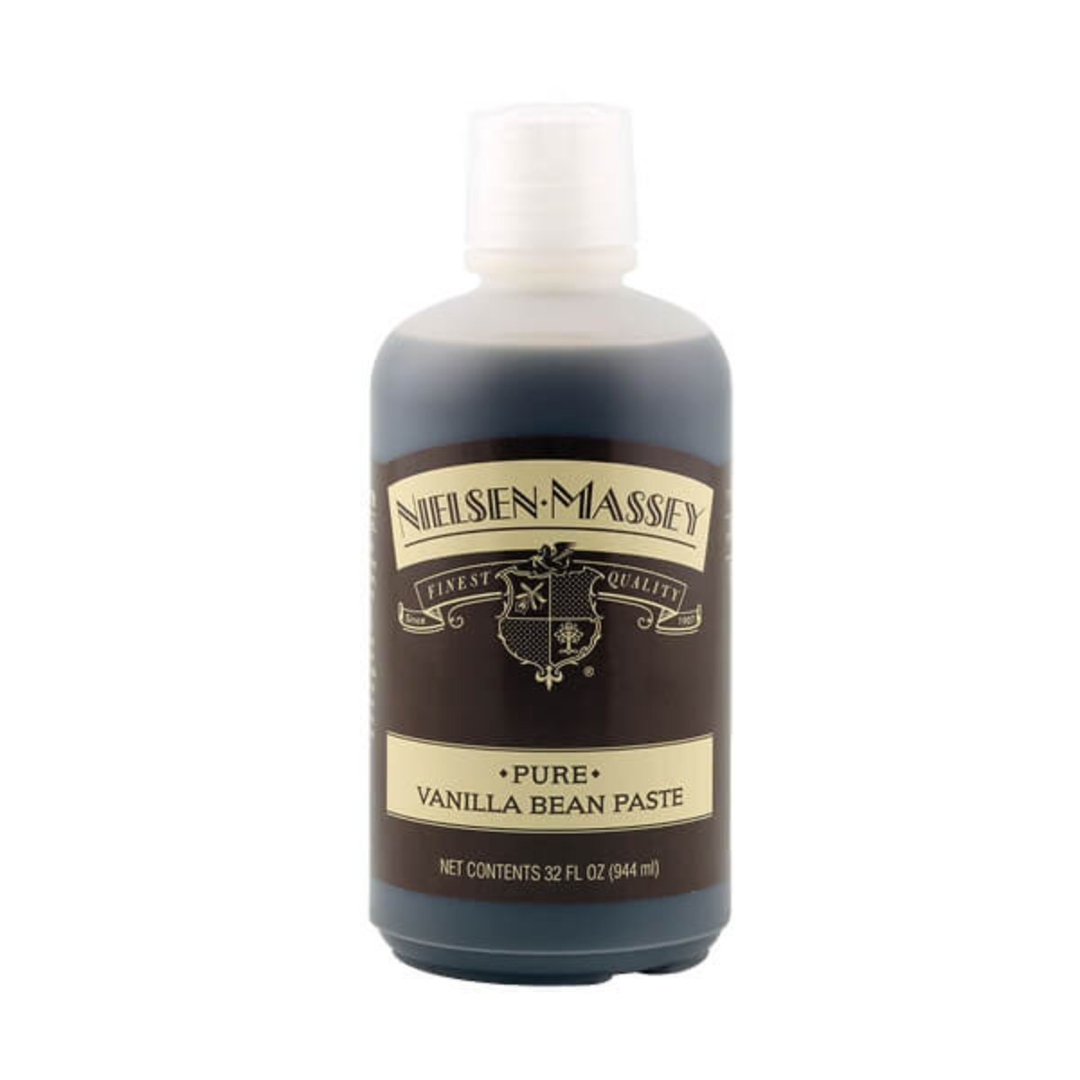 Nielsen-Massey Pure Vanilla Bean Paste 32 oz jar showing the rich, dark flavor paste with a smooth texture and vanilla bean specks.