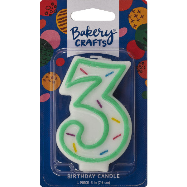 Numeral 3 Green Sprinkle Candle