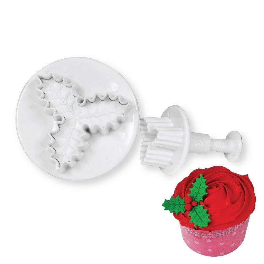 Holly Leaf Plunger Cutter - 3 in 1 NY Cake Fondant Cutter - Bake Supply Plus