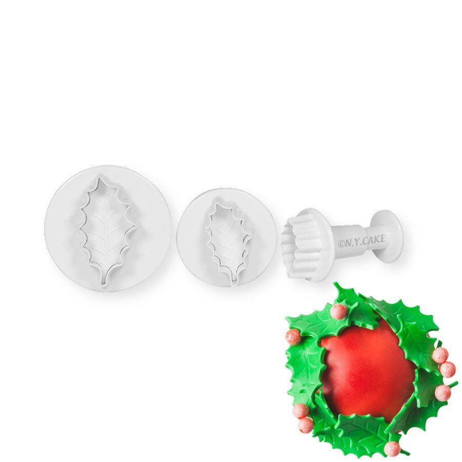 Holly Leaf Plunger Cutter Set - Small NY Cake Fondant Cutter - Bake Supply Plus