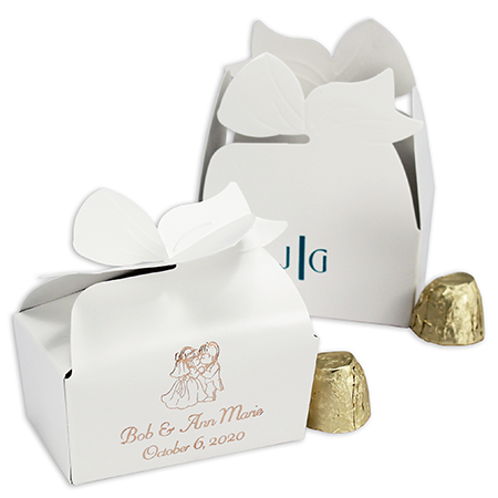 16W - 3 1/2 x 2 x 1 11/16 White Bow Top Favor Boxes Large