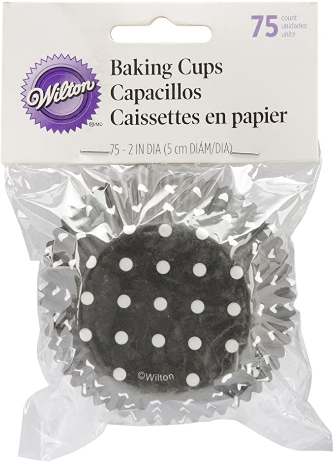 Wilton Baking Cups Black with White Dots 75ct