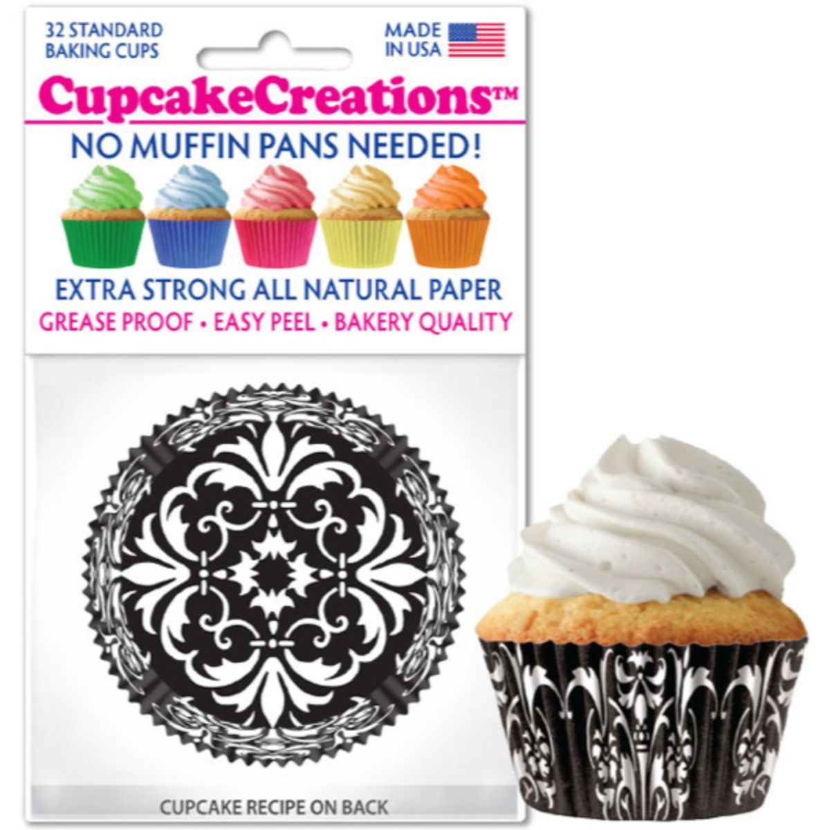 Black Damask Cupcake Liner, 32 ct. Cupcake Creations Cupcake Liner - Bake Supply Plus