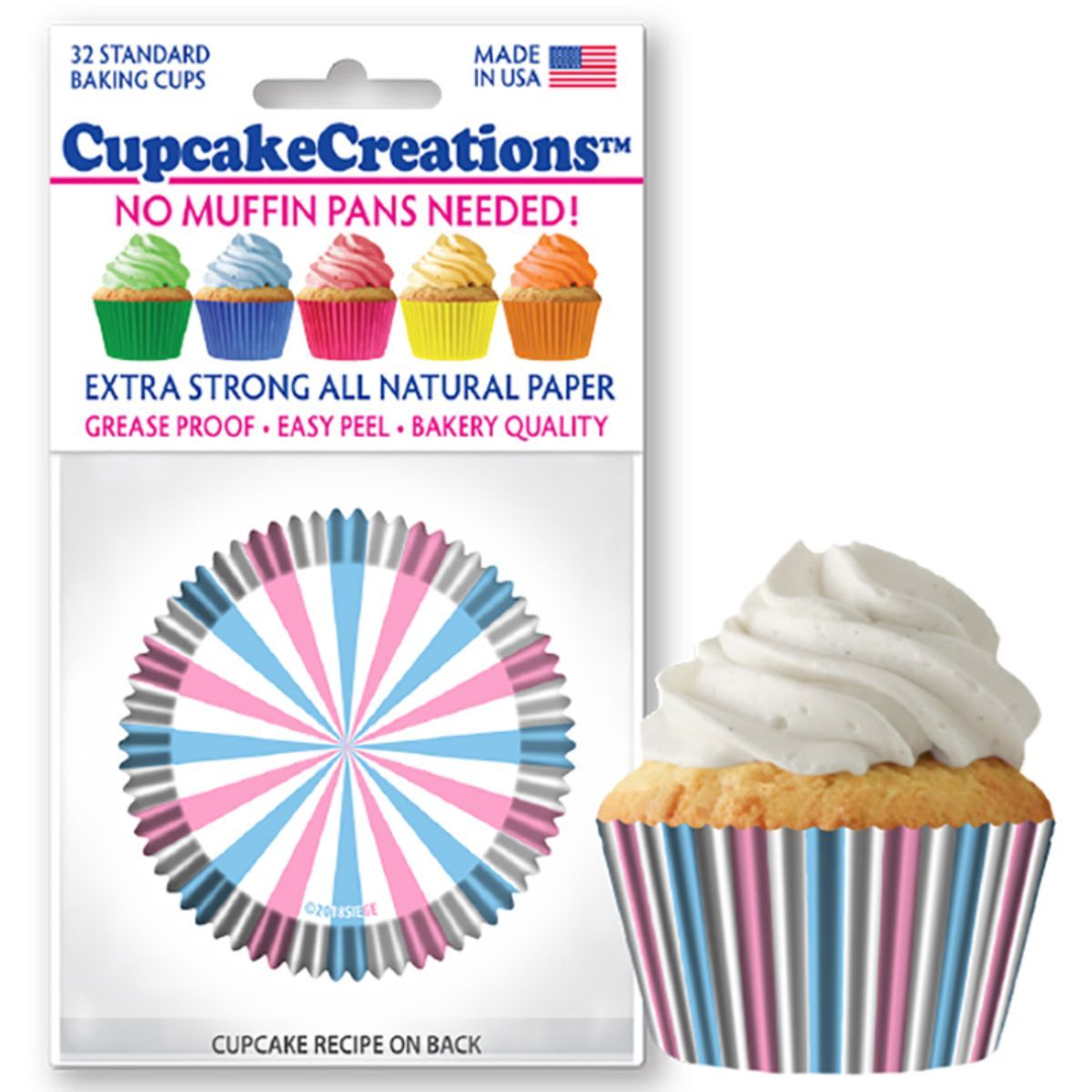 Gender Reveal Stripes Cupcake Liner, 32 ct. Cupcake Creations Cupcake Liner - Bake Supply Plus