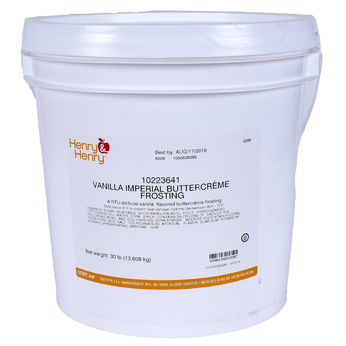 White Imperial Buttercream Icing 30lb. Bucket CSM: Henry & Henry Icing - Bake Supply Plus